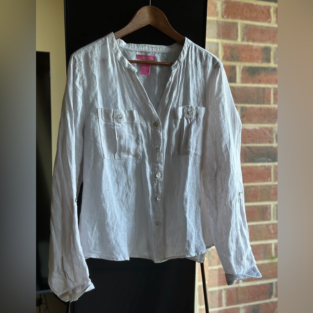 Isaac Mizrahi Resort Wear White Button-Down Shirt